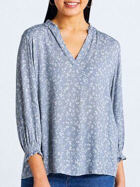 Stitch Fix Monday Fun Veronica Smocked Sleeve Blouse Top Dusty Blue Grey NWT